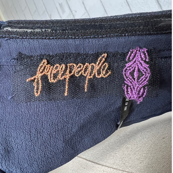 NWT! Free People 8 BEADED Halter Boho V-Neck Navy Blue Morning Dew Cut Out Dress - Picture 10 of 11